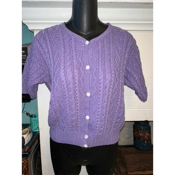 RALPH LAUREN 70's 80's HANDKNIT Cabled Cotton Short Sleeved Cardigan Sweater M - Picture 9 of 9